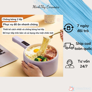 Nồi lẩu điện kèm lồng hấp, nồi hấp điện mini MinhThy Ceramics chống dính, đa năng