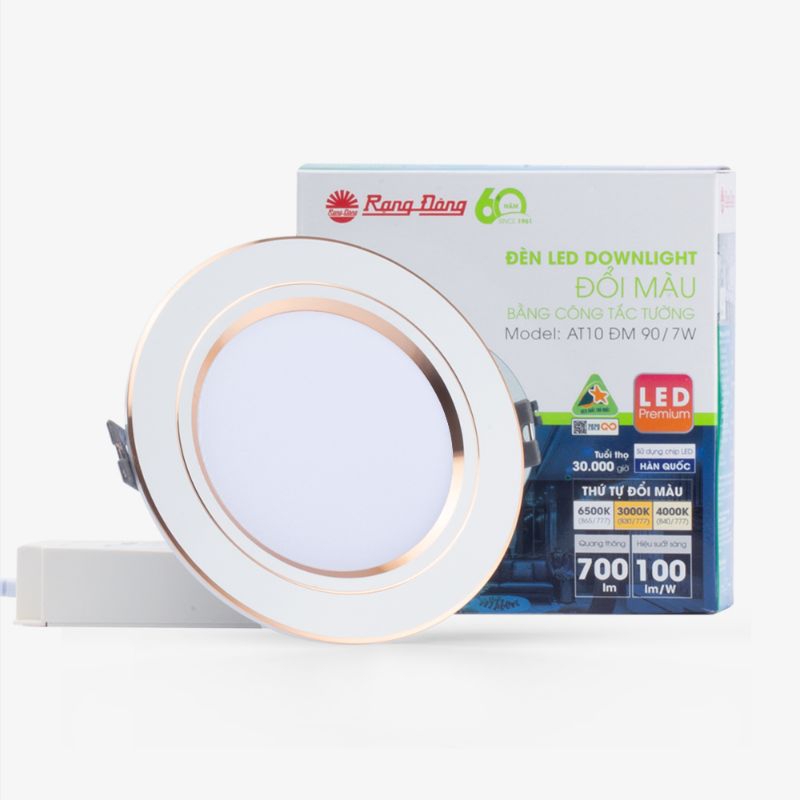 Đèn LED âm trần downlight Đổi Màu 7W-9W Rạng Đông viền bạc/vàng
