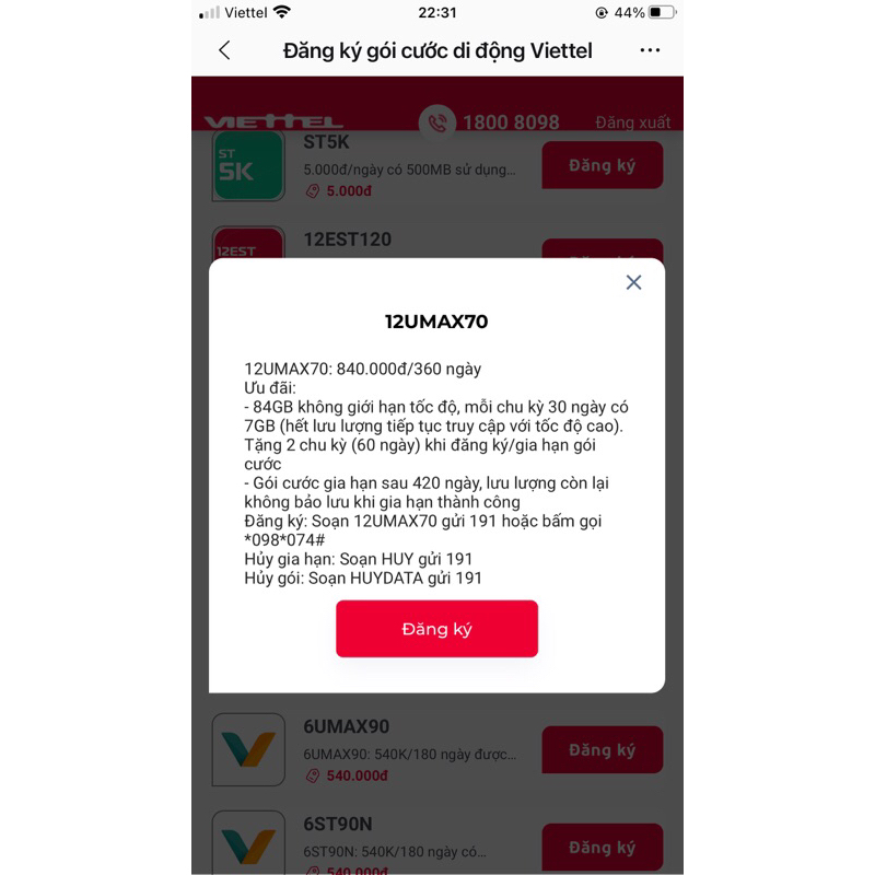 Sim 4G Viettel 12UMAX70/ 12UMAX90
