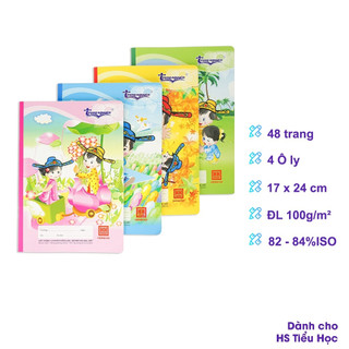 Lốc 10 Vở 4 Ô ly Hồng Hà 48 trang Trạng Nguyên 0555 - Định lượng 100gsm, Giấy vàng chống lóa mỏi mắt, không thấm mực