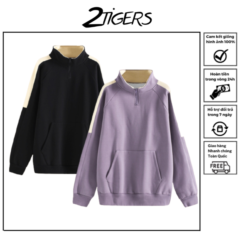 Áo sweater Nam Nữ 2Tigers Shop, Áo khoác giá rẻ chất nỉ bông cổ cao kèm khoá zip, thời trang Hàn Quốc Hot Trend 2023