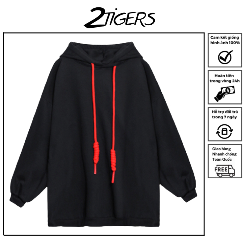 Áo khoác hoodie trơn nam nữ, Áo Hoodie 2Tigers Shop, chất liệu nỉ bông 2 lớp dày dặn, phong cách Hàn Quốc