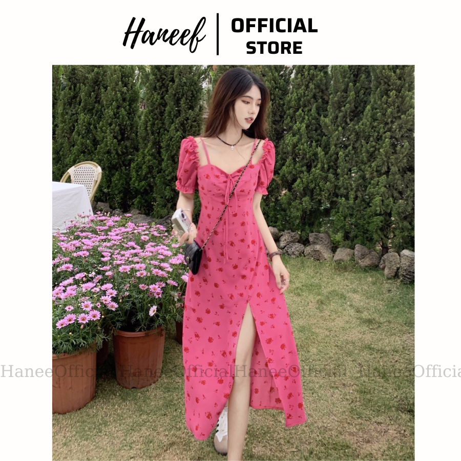 Váy dáng dài tay phồng xẻ tà điệu đà, đầm dáng dài tay phồng xẻ tà, váy tiểu thư, đầm tiểu thư dành cho nữ