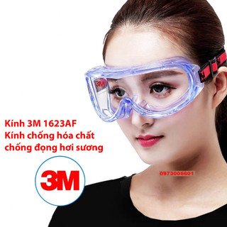Kính bảo hộ chống hóa chất 3M 1623AF, kính chống đọng hơi sương, chống giọt văn bắn