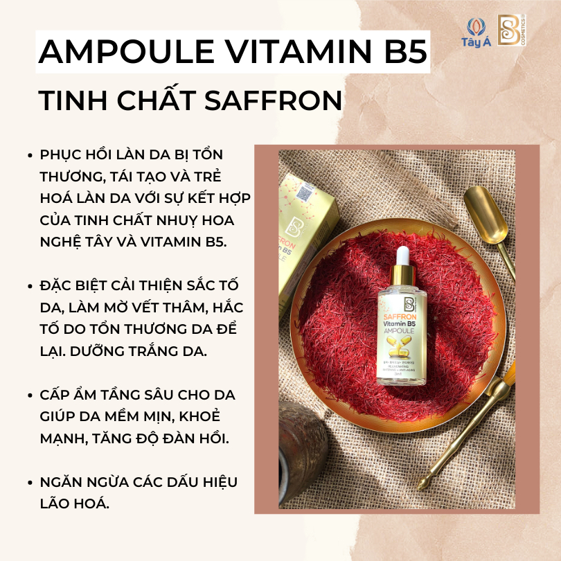 [CHÍNH HÃNG] Ampoule vitamin B5 Saffron - Phục hồi - Sáng da - Chống Lão Hóa