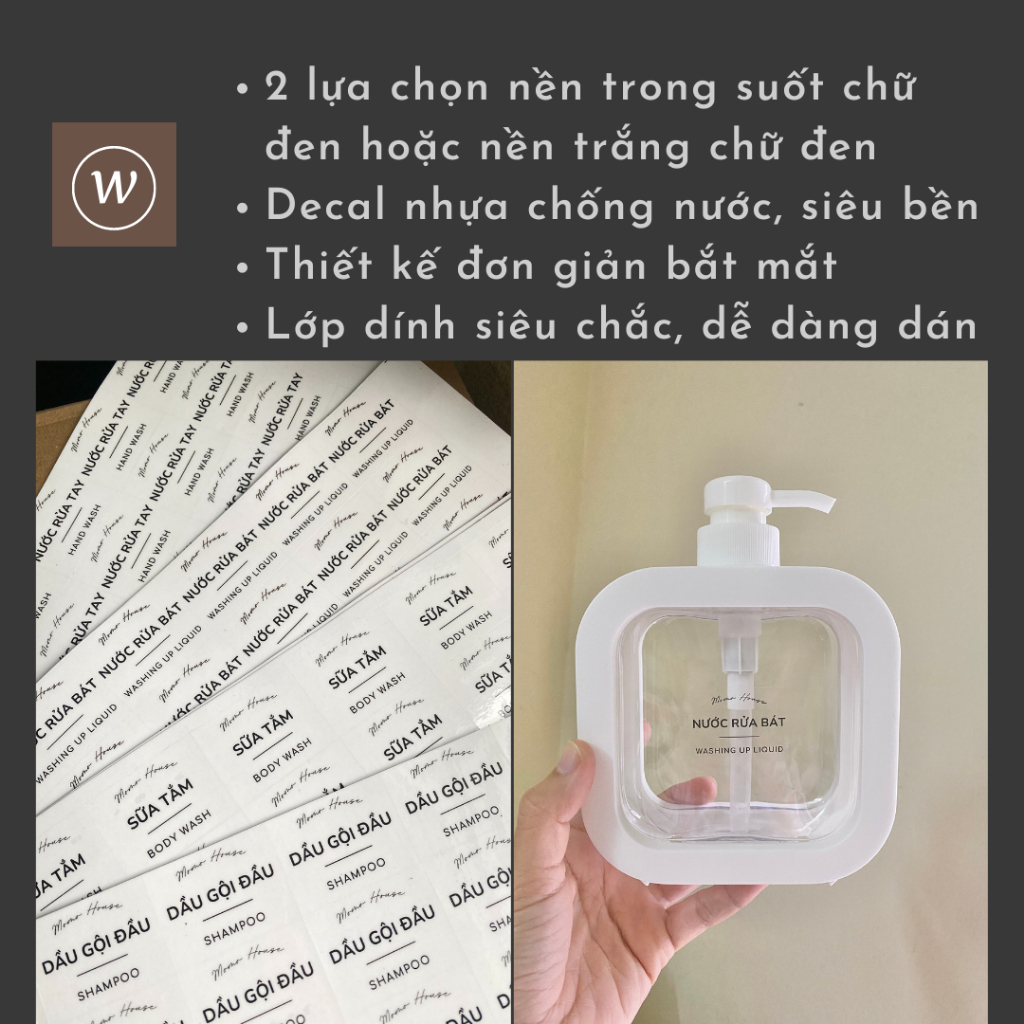 Tem Nhãn Dán Trong Suốt Chai Đựng Dầu Gội, Sữa Tắm, Nước Rửa Tay, Nước Rửa Bát, Dầu Xả, Decal Tem Dán Bình Nước Giặt