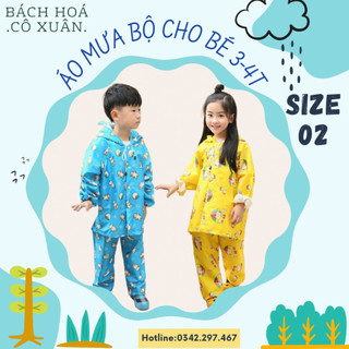 (Được Chọn Màu) [SIZE 02] Áo Mưa Bộ Trẻ Em Cho Bé 3-4 Tuổi Vải Dù Cao Cấp Loại 1 Siêu Chống Nước