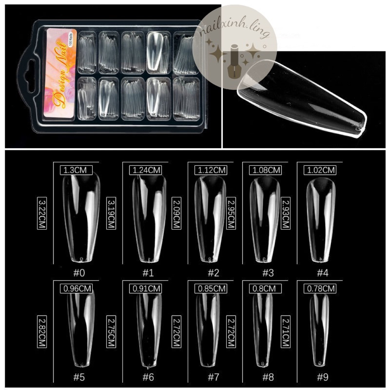 Hộp 100 Móng Úp Phom Thang , Form Nhọn Đủ Size Nhựa ABS Siêu Dẻo , Móng Tay Giả Làm Nail Box / Hộp Móng Úp 100 Móng