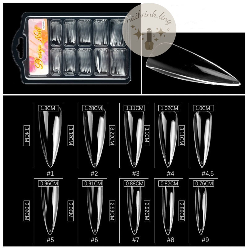 Hộp 100 Móng Úp Phom Thang , Form Nhọn Đủ Size Nhựa ABS Siêu Dẻo , Móng Tay Giả Làm Nail Box / Hộp Móng Úp 100 Móng