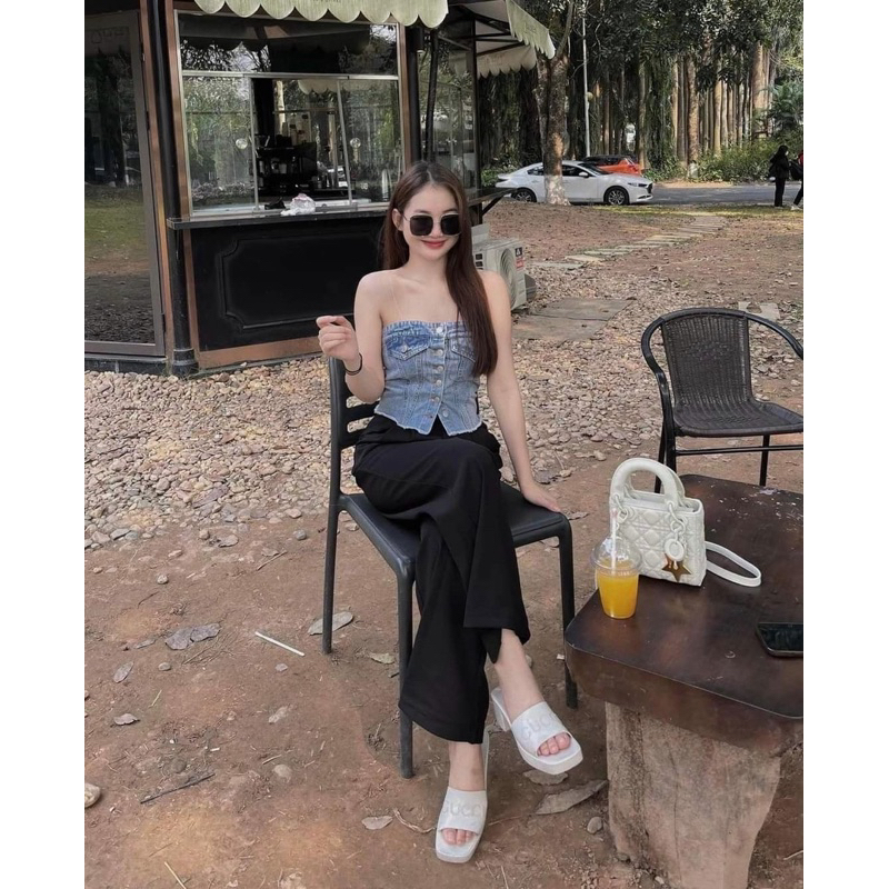 Áo ống, áo quây jean co giãn chun lưng siêu tôn dáng