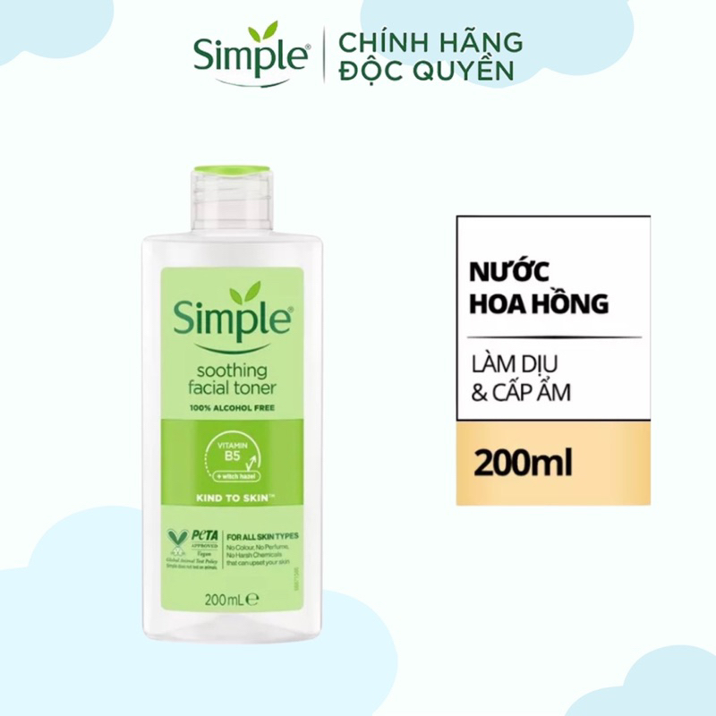 Nước hoa hồng Simple Toner làm dịu và cân bằng độ ẩm cho da 200ml [không chứa cồn]