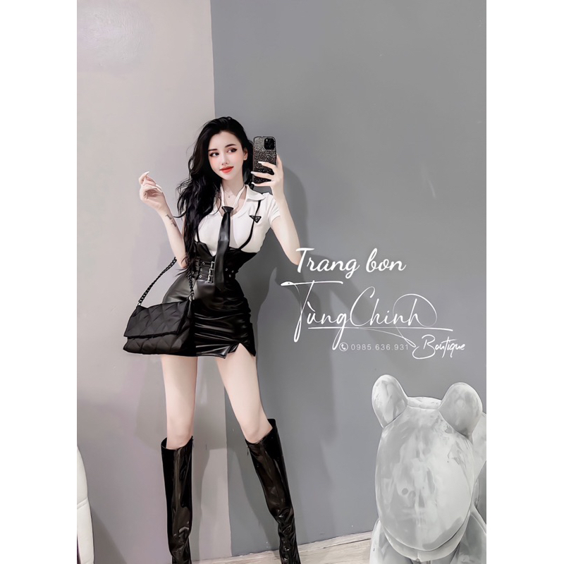 Sét đầm da phối áo cà vạt siêu chất