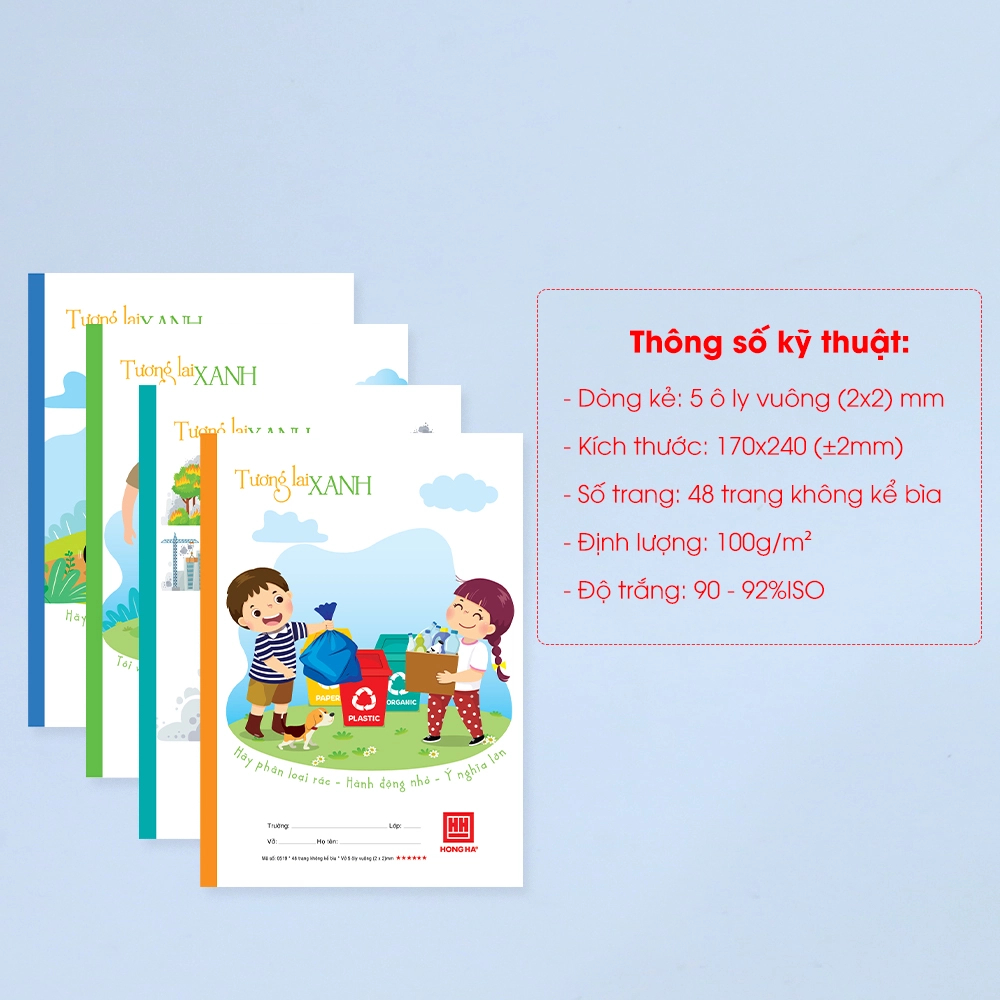 Lốc 10 vở 5 ôly 48 trang School Tương Lai Xanh Hồng Hà 0519