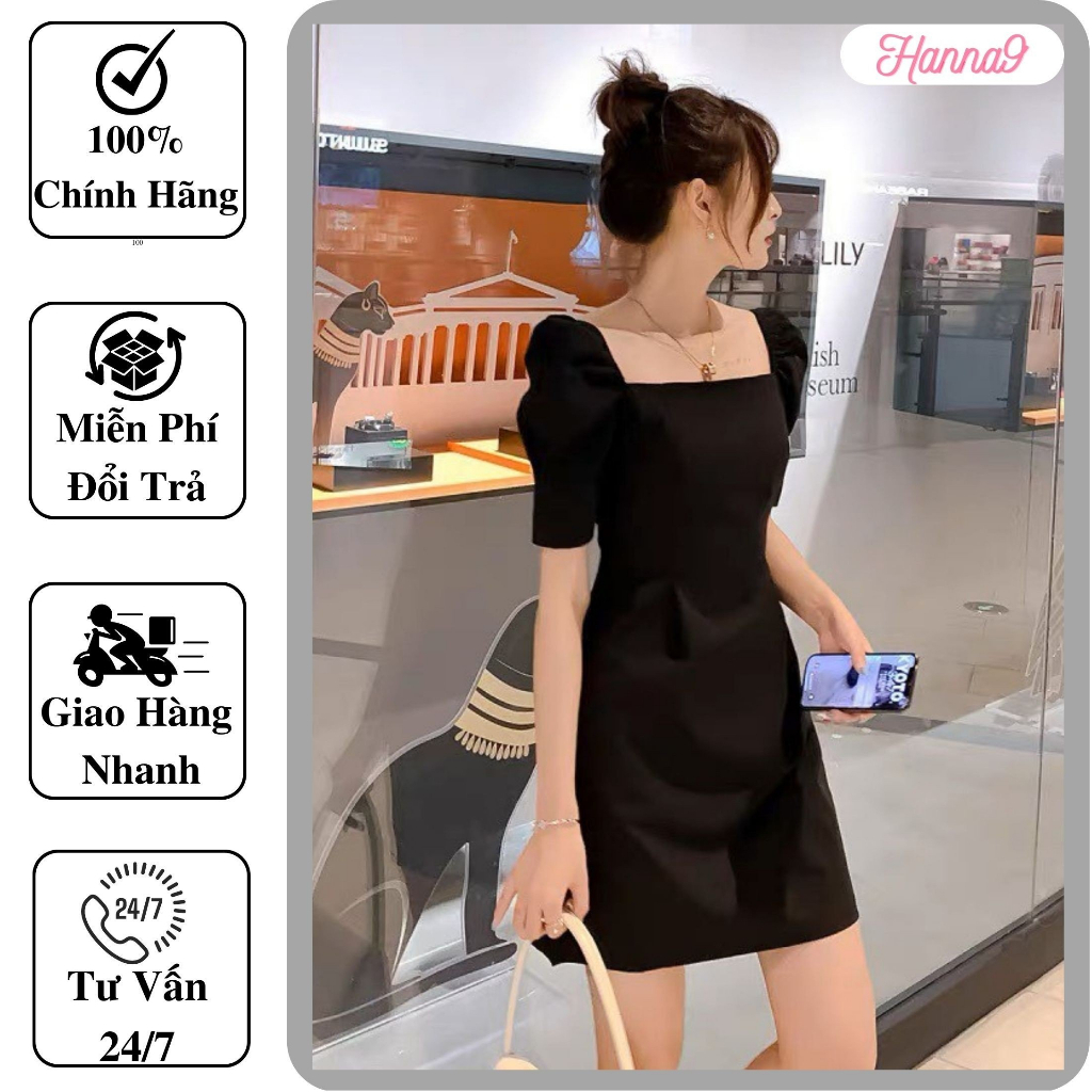 Đầm nữ xinh dáng chữ A cổ vuông kiểu dáng Hàn Quốc EE2 Váy chữ A chât liệu vải Hàn mềm mại thoáng mát