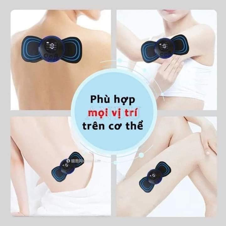 Miếng dán massage xung điện cổ vai gáy, bắp tay, lưng 10 chế độ mát-xa, pin sạc - Máy massage mini toàn thân