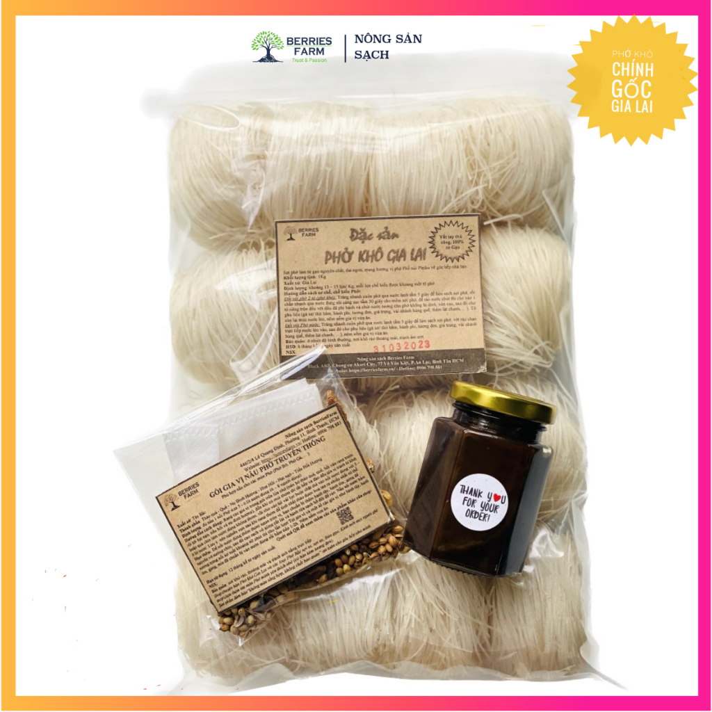 gồm 1kg Đặc sản bánh PHỞ KHÔ GIA LAI + hủ 100ML Tương Đen + 1 gói gia vị (kèm túi lọc)