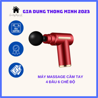 Máy massage cầm tay 4 đầu 6 chế độ - Súng massage trị nhức mỏi vai gáy, đau giãn cơ bắp