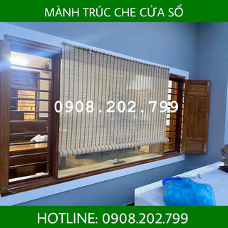 Mành rèm che nắng cửa sổ, màn rèm cuốn tre trúc xen tăm chỉ nâu. IB kích thước khác. Khóm mành tre ban thờ.
