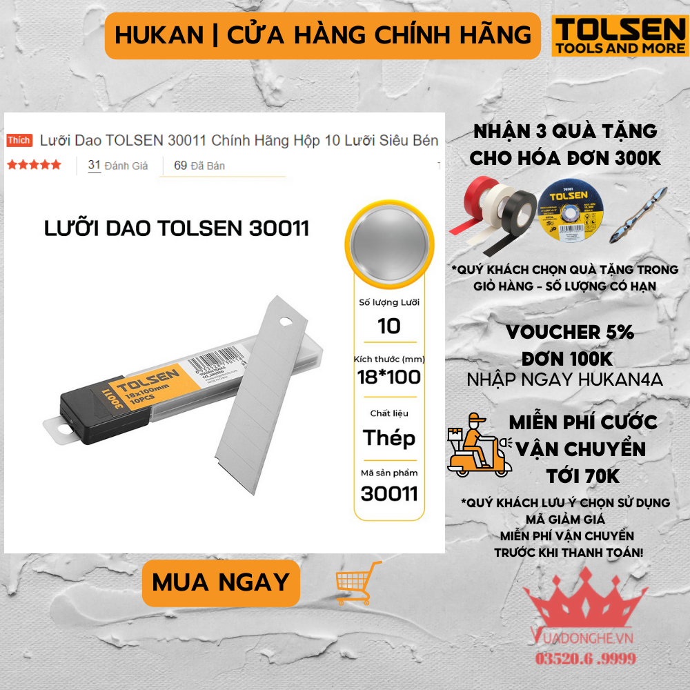 Lưỡi Dao TOLSEN 30011 Chính Hãng Hộp 10 Lưỡi Siêu Bén