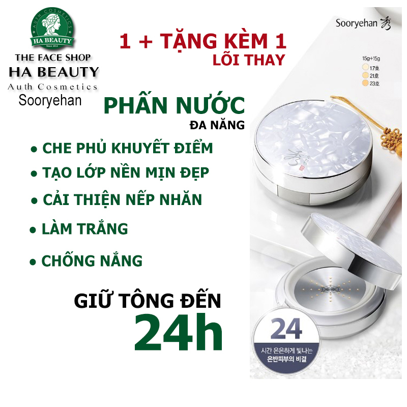 Phấn nước trang điểm cao cấp đa năng che khuyết điểm dưỡng da Sooryehan BICHAEK JADAN Metal Cushion SPF50+ PA+++