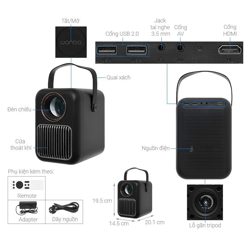 Máy Chiếu Thông Minh Không Dây Wanbo T6R Max - Bản Quốc Tế - BH 12 Tháng