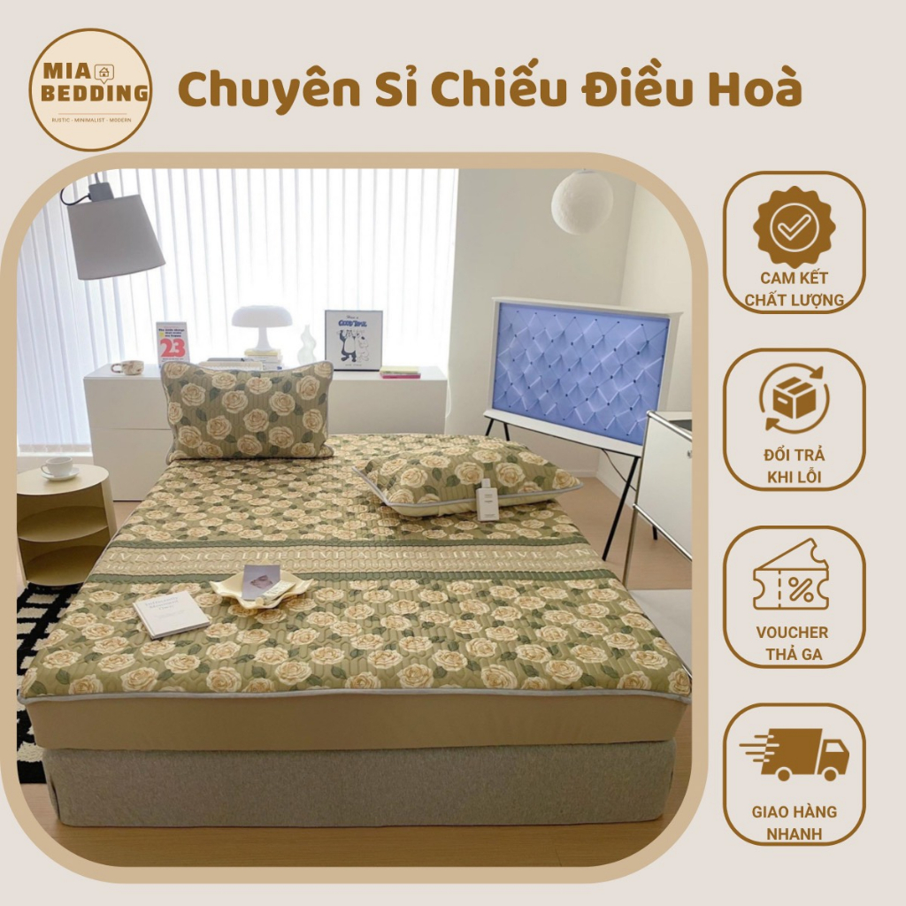 Chiếu Điều Hòa Cao Su Non Latex 6D Cao Cấp Mark Cross Bo Chun Bọc Kín Đệm Dày Dặn, Mềm Mại, Thoáng Khí
