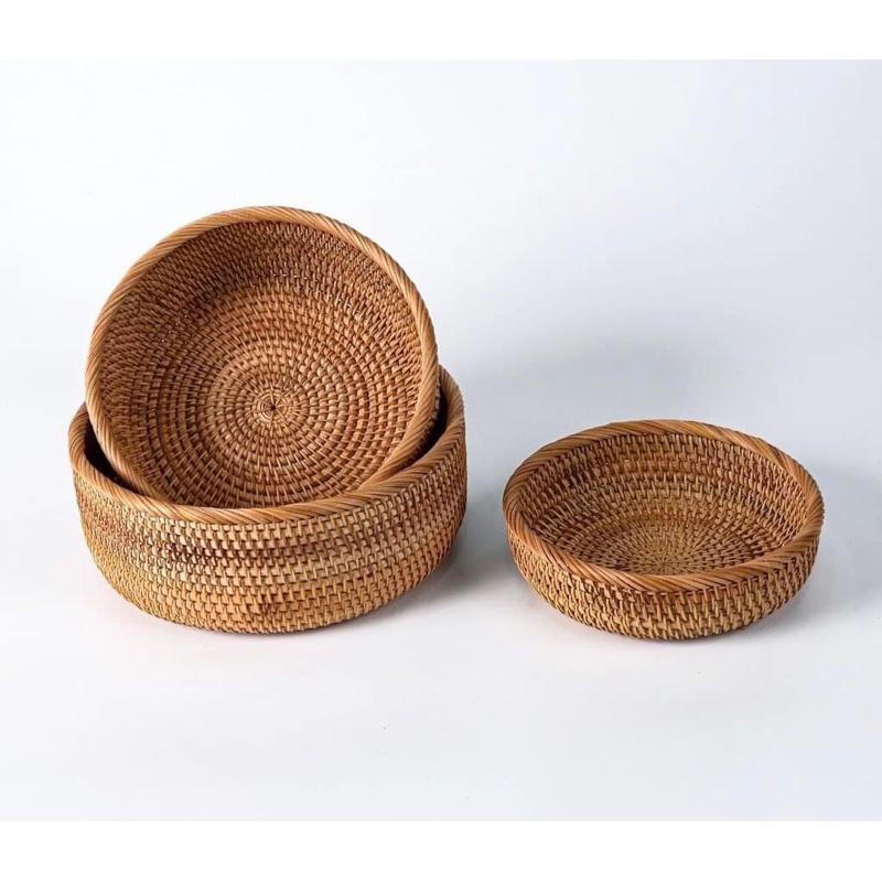 Bộ bát mây tròn miệng xoắn, bát mây tròn xuất khẩu đựng hoa quả decor trang trí nhà cửa ( Ảnh thật ) shop m