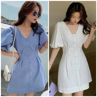 Đầm cổ V viền chỉ 2 màu
