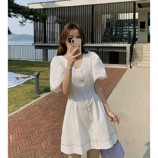 Đầm cổ V viền chỉ 2 màu (kèm hình thật)