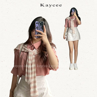 Áo sơ mi tay dài phối khăn choàng thắt nơ nữ, áo sơ mi ulzzang phong cách hàn quốc