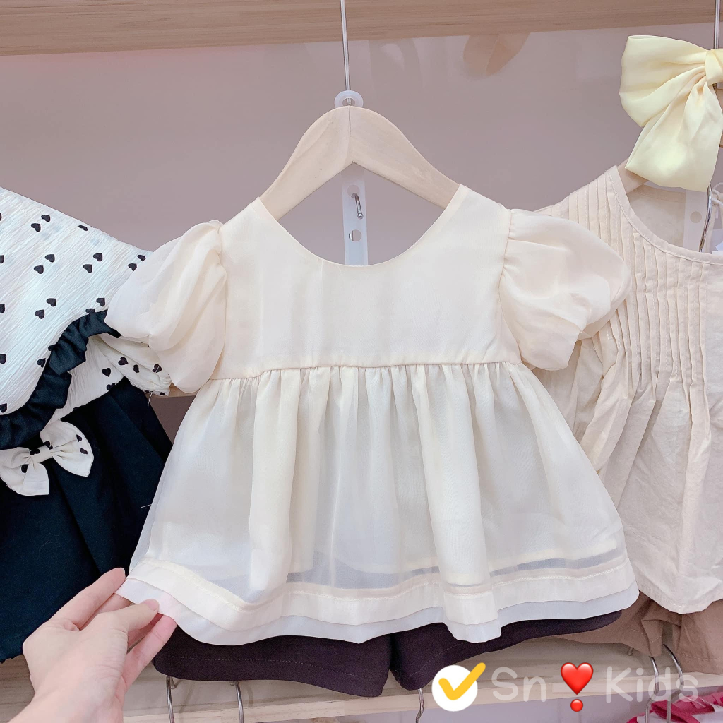 Bộ tơ quần nâu khoét lưng bé gái