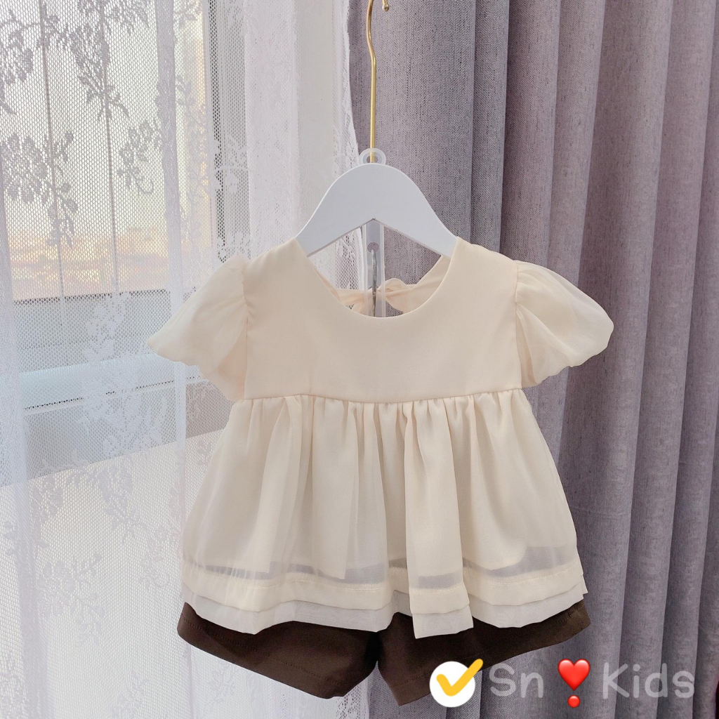 Bộ tơ quần nâu khoét lưng bé gái