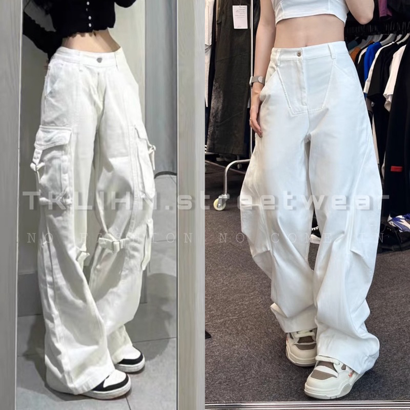 TKLIHN Quần jeans trắng ống rộng UNISEX túi hộp CÁ TÍNH hot FASHIONITA 2023 phong cách HIPHOP