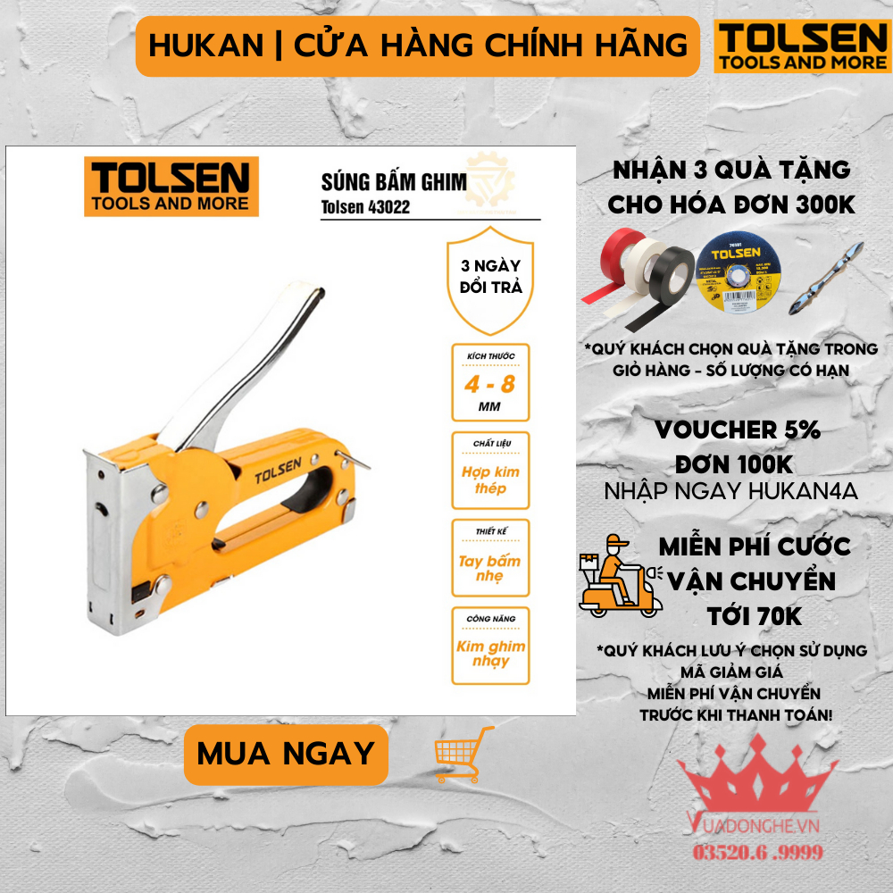 Kìm bấm ghim kim Tolsen 43022 công nghiệp đinh 4mm tới 8mm chính hãng