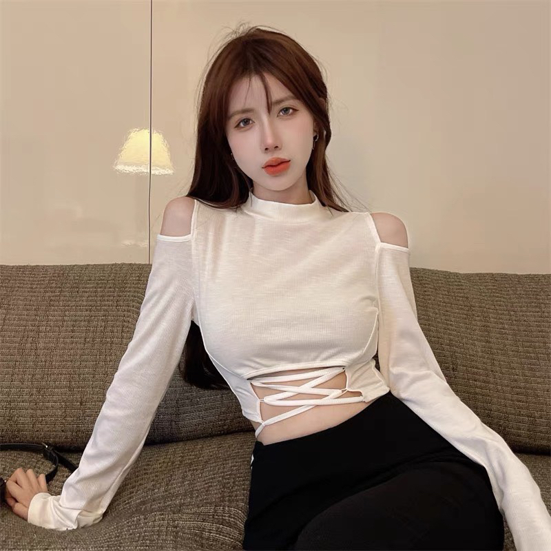 ÁO TAY DÀI GÂN TĂM DÂY QUẤN ĐAN BỤNG KHOÉT VAI BG