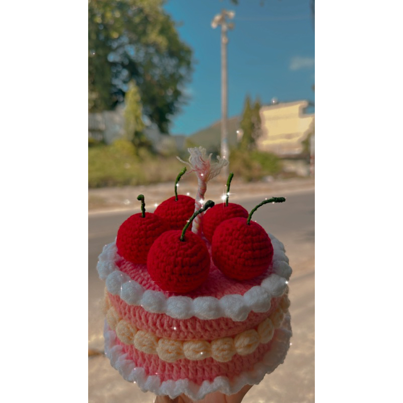 Bánh gato bằng len có thể mở nắp đựng mĩ phẩm, bánh kẹo