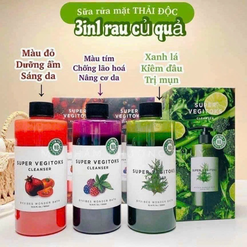 Sữa rữa mặt RAU CỦ QUẢ Super Vegitoks Cleans SỦI BỌT THẢI ĐỘC