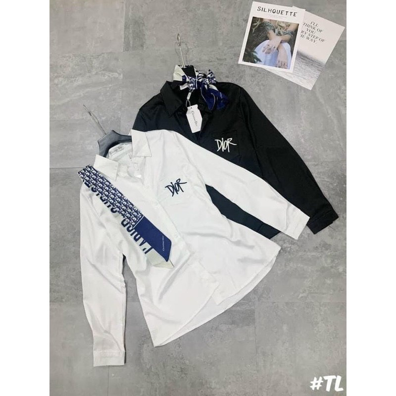 Logo thêu DIOR màu đen vải trắng siêu đẹp