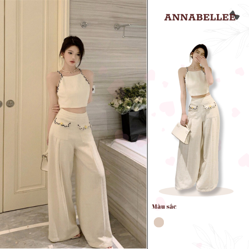Set Đũi Áo Kiểu Cổ Yếm Mix Quần Ống Rộng Mới Mùa Hè 2023
