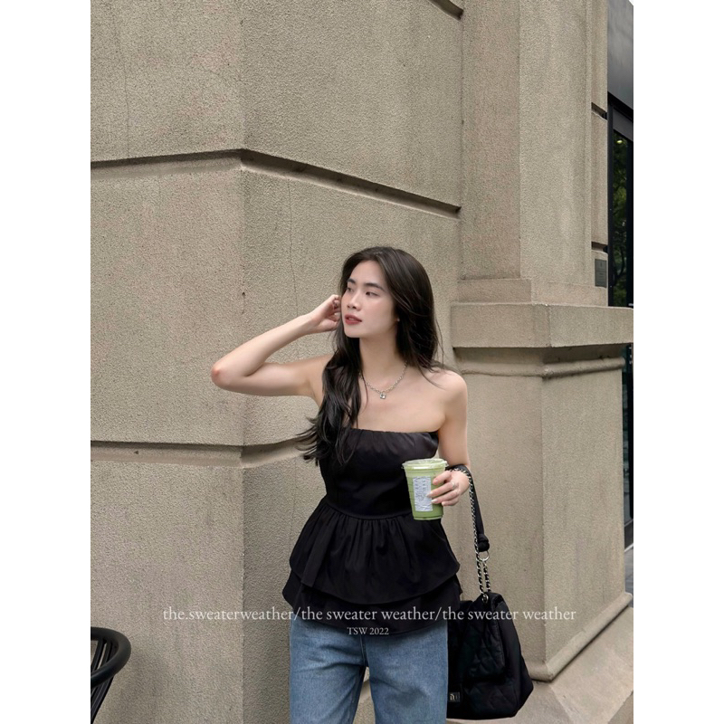 Áo quây trơn peplum chun lưng the.sweaterweather TSW (ảnh thật)