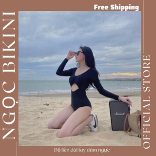 Bộ bikini đồ bơi liền thân dài tay dúm ngực