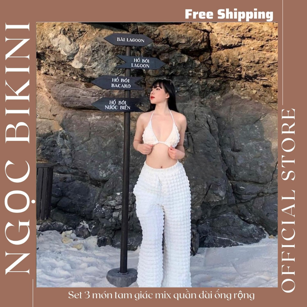 Set đồ bơi bikini tam giác quần dài ống rộng cá tính