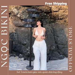 Set đồ bơi bikini tam giác quần dài ống rộng cá tính