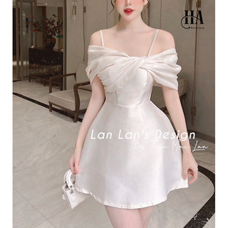 VÁY TAFTA XOẮN TRỄ VAI CAO CẤP (Kem/Hồng, size S) - kèm ảnh thật