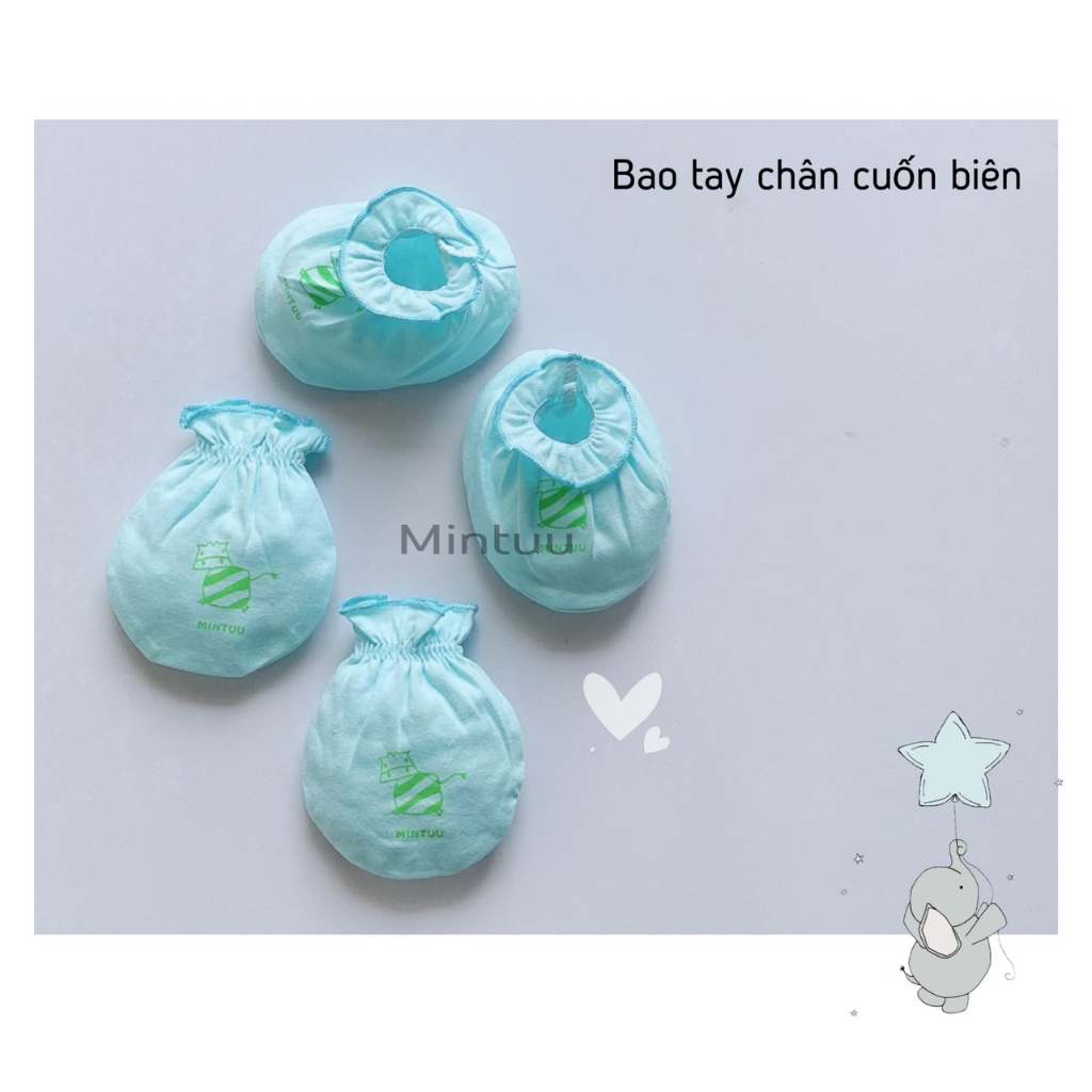 Bộ bao tay bao chân sơ sinh cuốn biên màu thương hiệu MINTUU, chất liệu vải 100% cotton