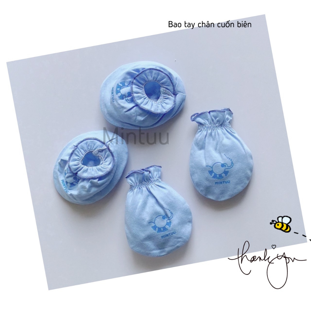 Bộ bao tay bao chân sơ sinh cuốn biên màu thương hiệu MINTUU, chất liệu vải 100% cotton