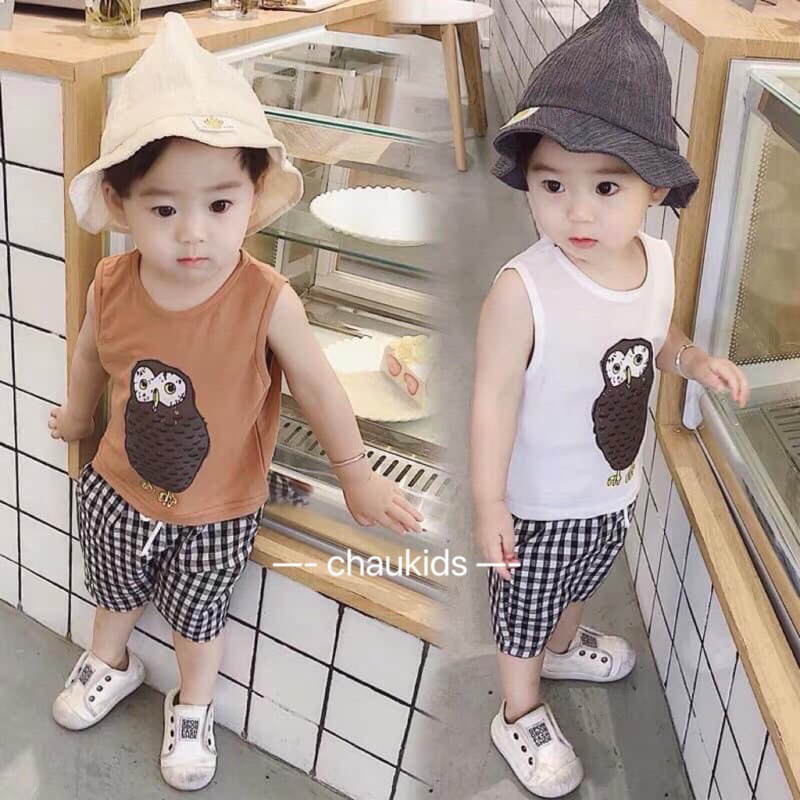 Bộ quần kẻ áo sát nách cho bé