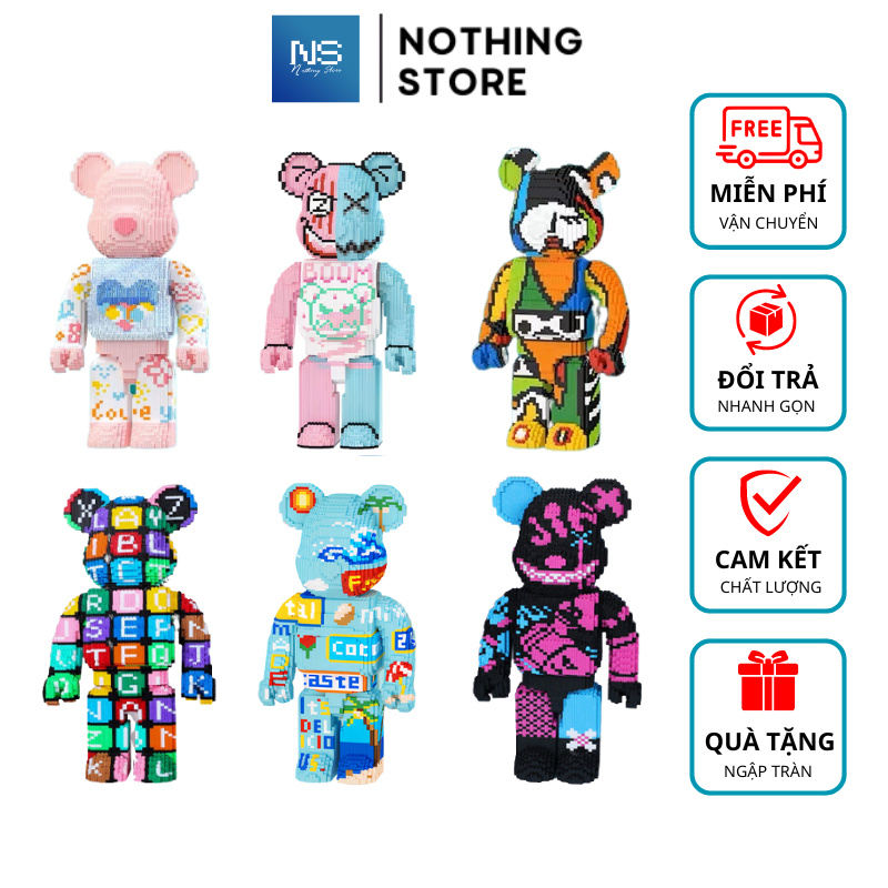 Mô Hình Lắp Ráp 3D Gấu Bearbrick 45-55cm Size Lớn Nhiều Phiên Bản Màu Sắc Decor Trang Trí (Tặng Búa)
