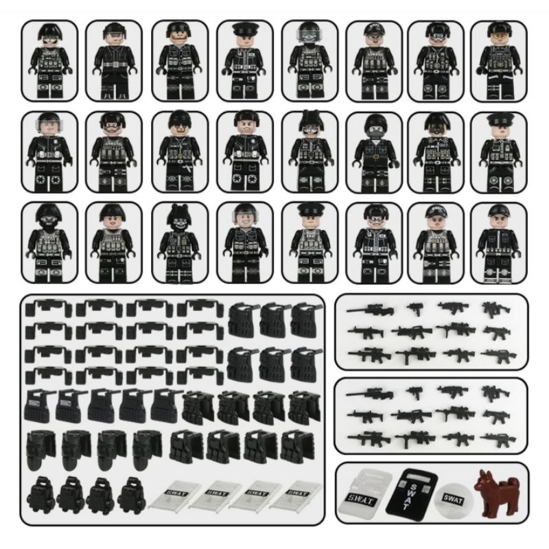 Combo 24 lính đặc nhiệm Swat có kèm theo trang bị và 1 chú chó cảnh sát