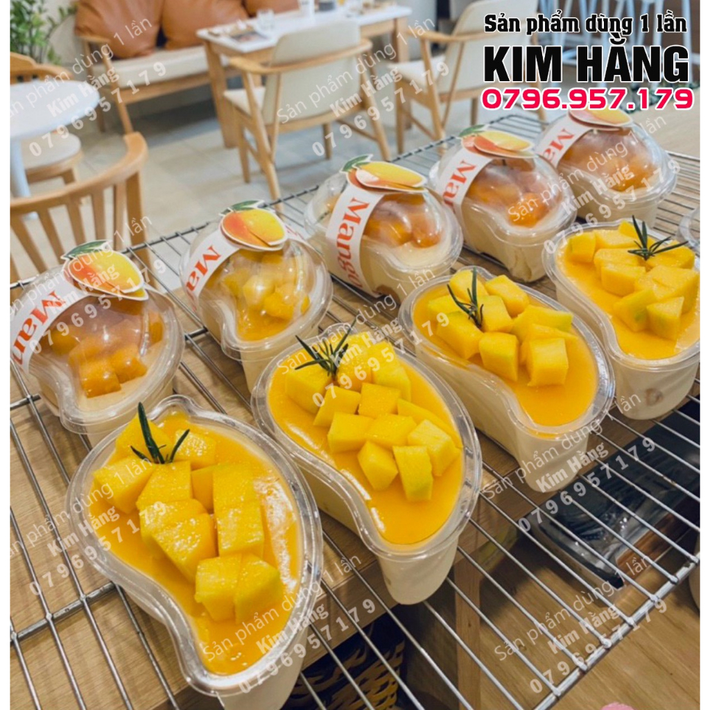 Set 100 ly mousse hình xoài kèm tem , ly hình xoài đựng bánh lạnh - tiramisu